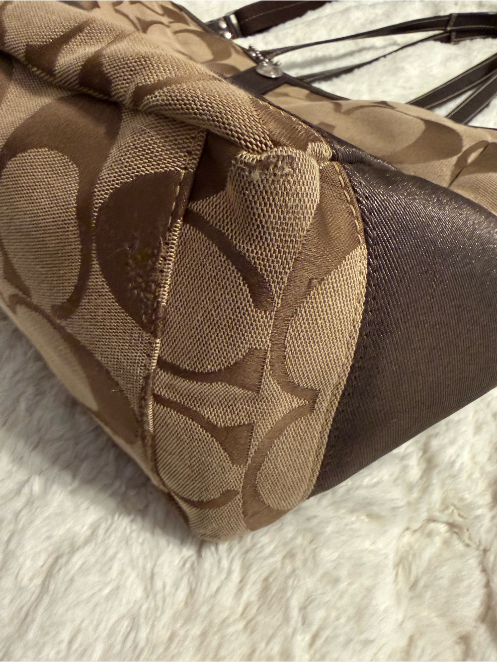 Coach Brown Signature Canvas Tote with Dark Brown Trim - Picture 3 of 15